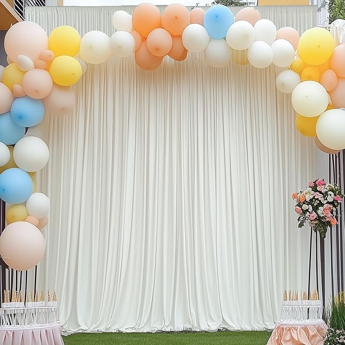 60×14ft Wrinkle Free Ivory Backdrop Curtain, Soft Silky Easy to Drape Cream Wedding Drapes for Backdrop, 12 Panels 5×14ft Photo Backdrop Curtains for Parties Birthday Photography Background Cloth