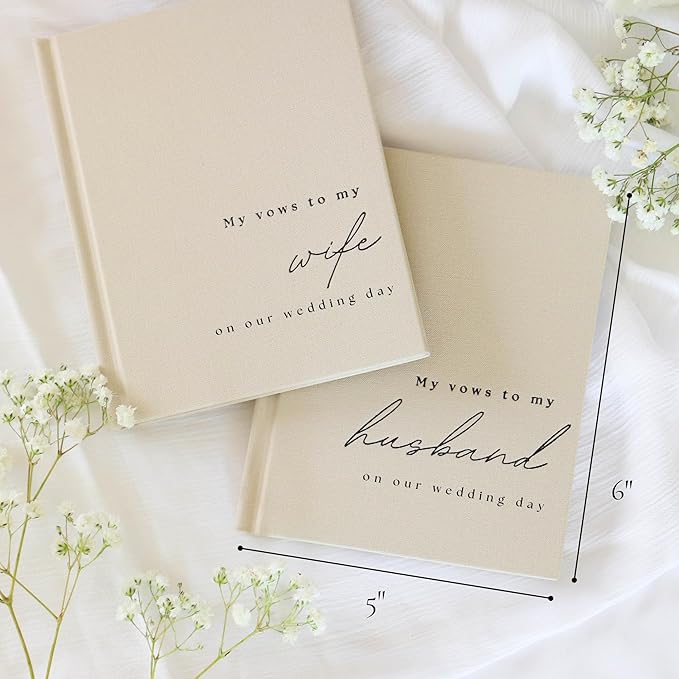 Guestbooks Wedding Vow Set, 2 Pack, Beige Linen Cover, 48 Pages