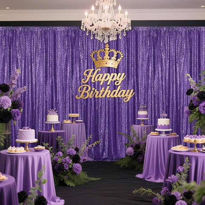Purple Sequin Backdrop Curtain 4 Pieces 2FTx8FT Glitter Photography Backdrop for Party Wedding Birthday Christmas Decorations