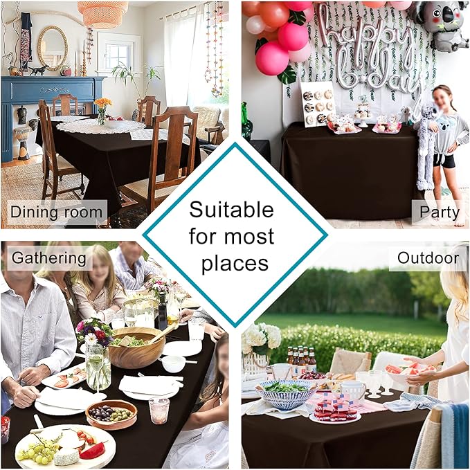 Hiasan Waterproof Tablecloth Rectangle - Washable Fabric Table Cloth for Dining Room Kitchen Birthday Party and Outdoor Use, Chocolate, 70 x 108 Inch