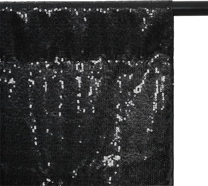 Eternal Beauty Black Thick Sequin Backdrop, 4x7 Ft Halloween Glitter Background Curtains for Shimmer Photography Party Wedding Birthday Back Drop Decor