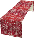 Snowflakes Christmas Table Runner, Winter Holiday Red Table Cloth Kitchen Dining Table Decoration for Home Party Decor 13x120 Inch