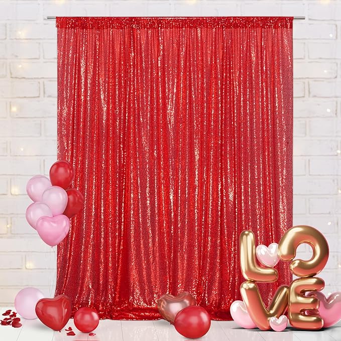 Eternal Beauty Red Sequin Backdrop, 8x8 Ft Glitter Background Curtains for Christmas Shimmer Photography Party Wedding Birthday Back Drop Decor