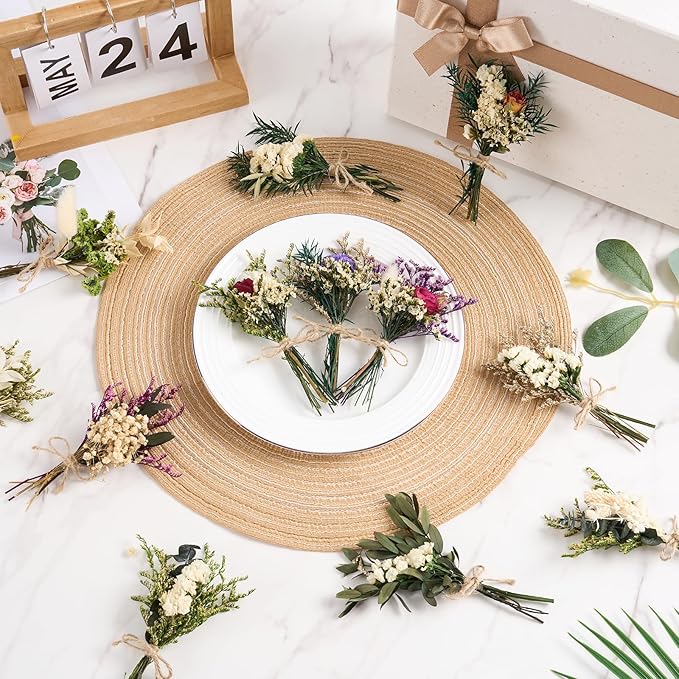 12/24 PCS Charming Dried Flowers Bouquet for Vase Various Dried Wildflowers with Stems Mini Handmade Wildflowers Natural Real Flowers Bulk Flowers Craft (White Series, 12 PCS)