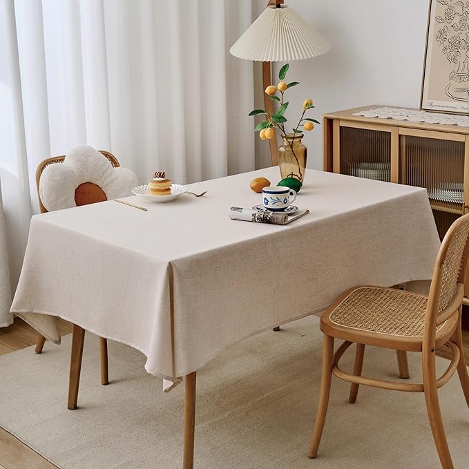 NLMUVW Square Linen Tablecloth 48x48 Inch, Rustic Textured Table Cloth Water Resistant Farmhouse Table Cover for Kitchen Dining Party Coffee, Oatmeal