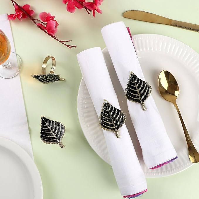 Set of 12 Rooster Napkin Rings for Farmhouse Decor | Premium Metal Leaf Dinnerware Napkin Holders | Thanksgiving, Christmas, and Easter Table Setting (Antique Gold) - ALPHA Living HOME