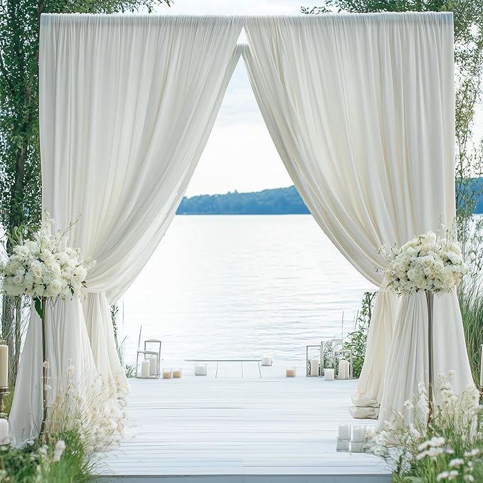 60×14ft Wrinkle Free Ivory Backdrop Curtain, Soft Silky Easy to Drape Cream Wedding Drapes for Backdrop, 12 Panels 5×14ft Photo Backdrop Curtains for Parties Birthday Photography Background Cloth