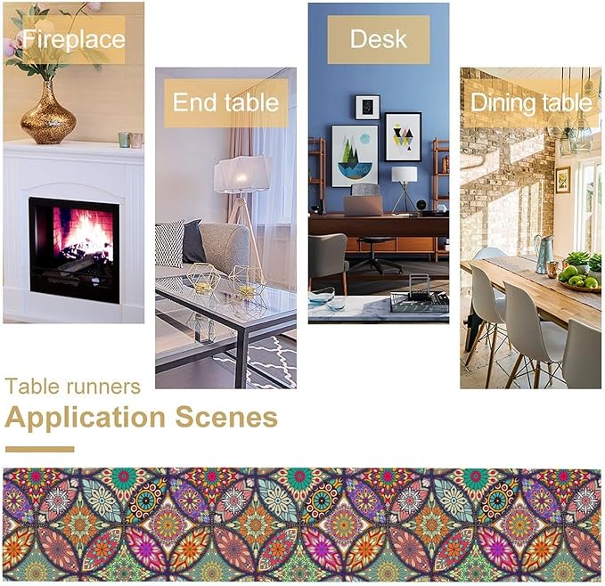 Boho Floral Table Runner,Colorful Flower Retro Bohemian Table Cloth Kitchen Dining Table Home Party Decoration 13x72 Inch