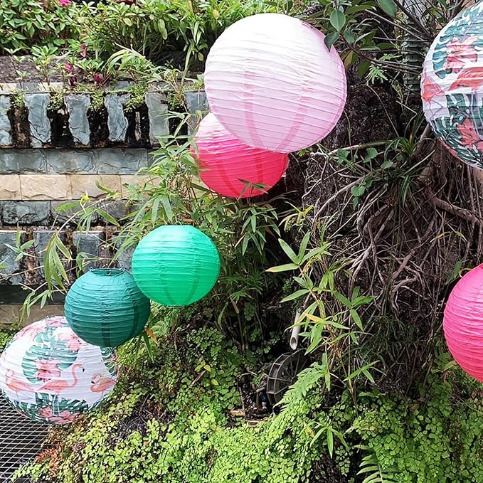 Jungle Tropical Flamingo Theme Bohemian Paper Lantern set10pcs for Birthdays Classrooms Baby Shower Party Decorations Hawaiian Luau Summer Beach Bachelorette Decor