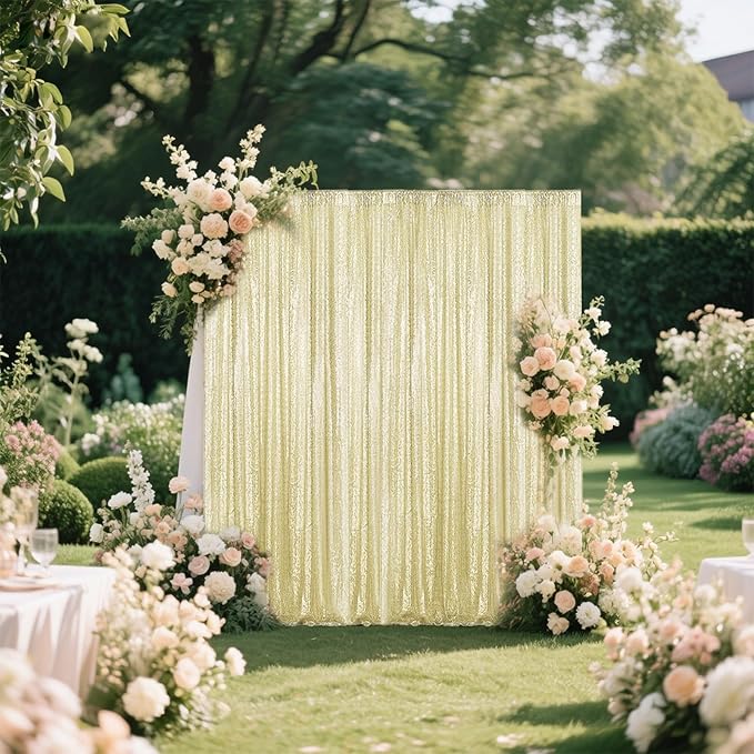 Champagne Sequin Backdrop Curtain 4 Pieces 2FTx8FT Glitter Photography Backdrop for Party Wedding Birthday Christmas Decorations