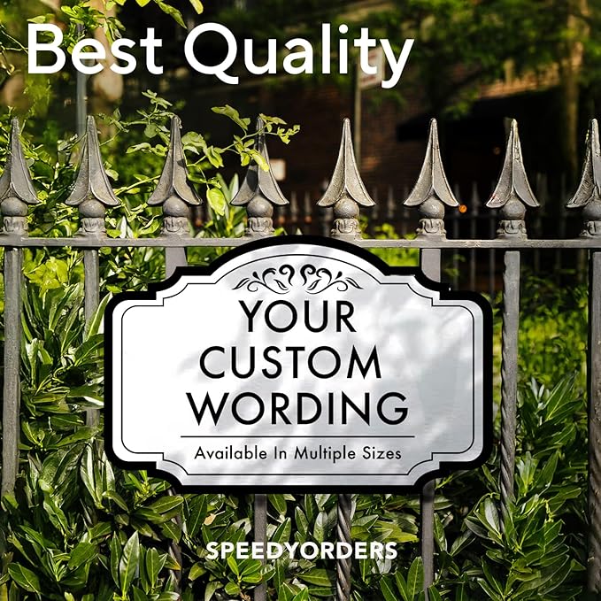 Custom Decorative Outdoor Metal Sign, Personalized Aluminum Driveway Sign - Waterproof, Made in USA - Design 2 Metallic Silver 14x10 In