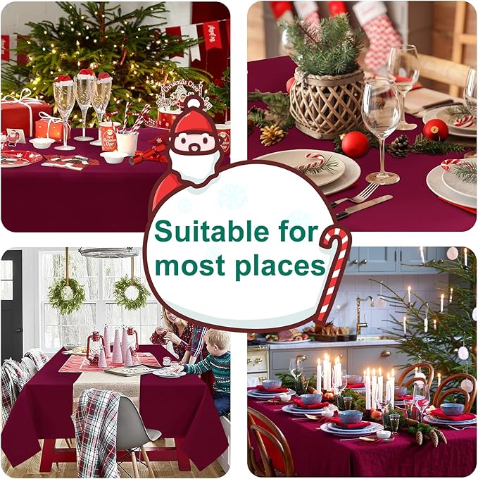 Hiasan Burgundy Rectangle Tablecloth - Waterproof and Spillproof Washable Fabric Table Cloth for Dining Room Kitchen Party and Outdoor, 60 x 140 Inch