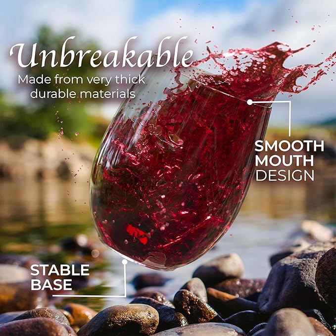 Stemless Plastic Wine Glasses, 48 Pack, 12 oz Clear Unbreakable Party Cups