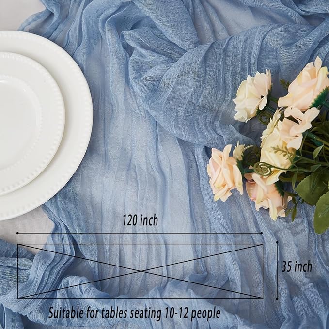 Dusty Blue 6 Pack Cheesecloth Table Runner 120 Inch 10 FT Boho Rustic Gauze for Wedding Baby Shower Party Farmhouse Summer Home Decor Washable