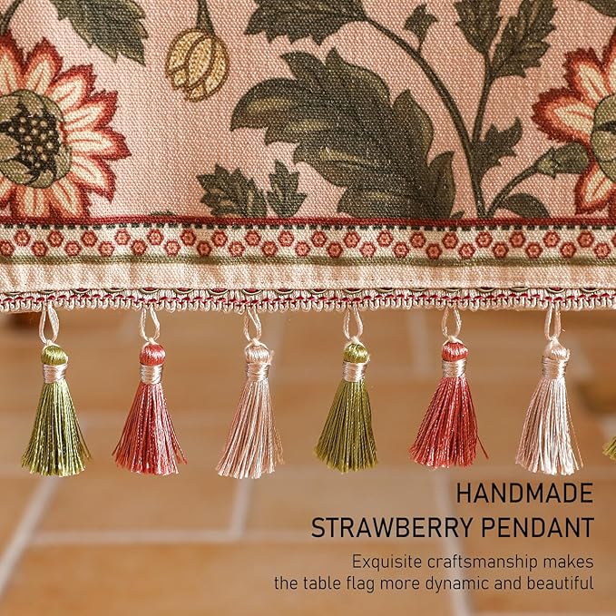ISAENNE Designer Provence Elegant Linen Table Runner 87 Inches Long,Flower and Leaves Pattern Durable Table Runners for Dining Tables,Thanksgiving,Kitchen Tables,Christmas,12"*87"-Ratina