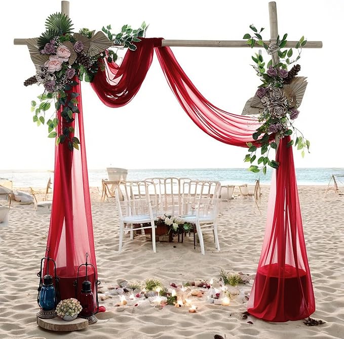 MDS Halloween Chiffon Draping Fabric - 2 Panel, 30" Wide x 75ft Long - Sheer Spooky Arbor & Canopy Drapery for Haunted House Backdrops, Party Ceilings, DIY Costumes & Themed Events - Apple Red