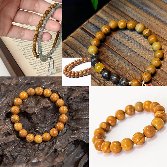 Yellow Woodgrain 4mm Stone Beads for Jewelry Making DIY Craft Gemstone Beads Kit (4mm, 88pcs) Smooth Healing Crystal Beads for Bracelets, Necklaces, Home Decor