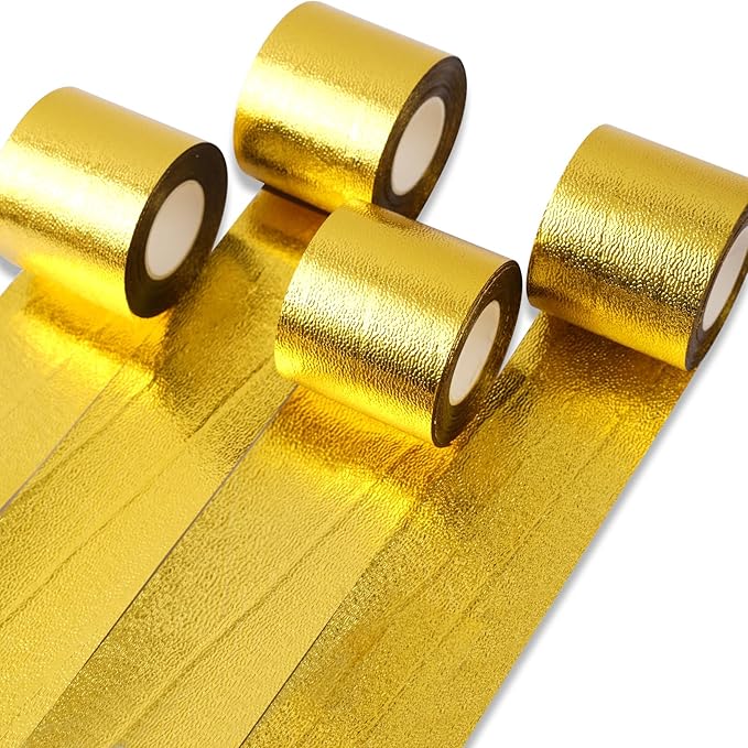 PartyWoo Gold Foil Crepe Paper Streamers 4pcs 328ft Pack of Metallic Gold Foil Crepe Paper for Wedding Birthday Baby Shower Bridal Shower Engagement New Year Eve Graduation Party Decorations