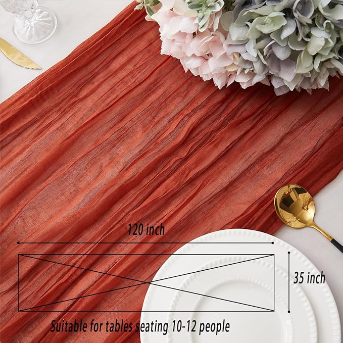 Terracotta 2 Pack Cheesecloth Table Runner 120 Inch 10 FT Boho Rustic Gauze for Wedding Baby Shower Party Farmhouse Summer Home Decor Washable