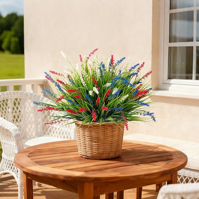 Artificial Plants Greenery: 12 Monkey Grass Bundles in Red, Blue and White