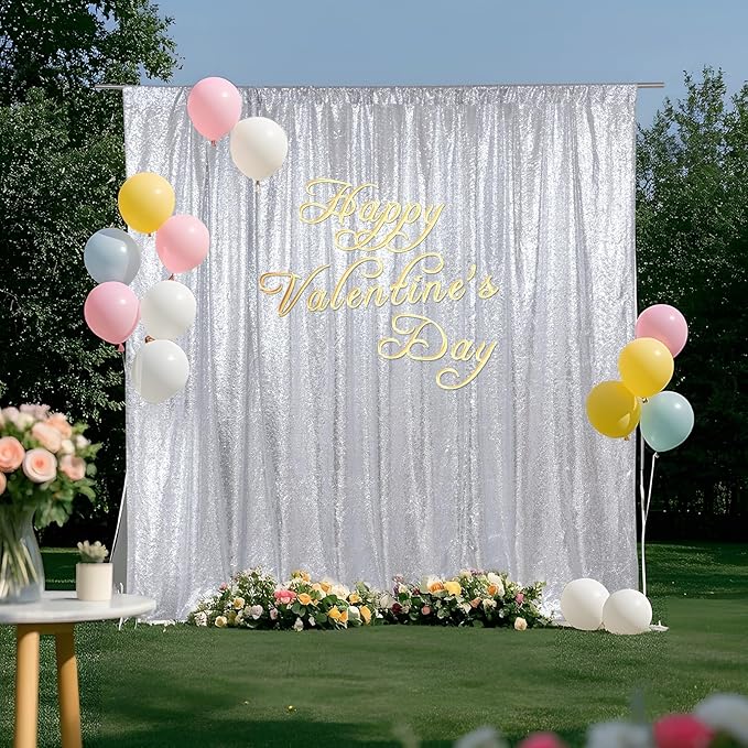 SquarePie Sequin Backdrop Not See Through Thick Stain Background for Photography Glitter Curtain Party 10FT x 10FT Silver