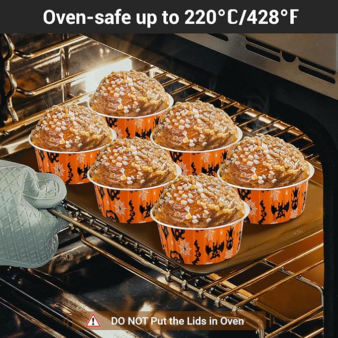 Mini Cheesecake Baking Cups, 100 Count, 5 oz, Orange and Black with Clear Lids