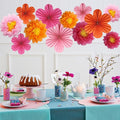Paper Fan Party Decorations, 12 Pack, Orange and Hot Pink