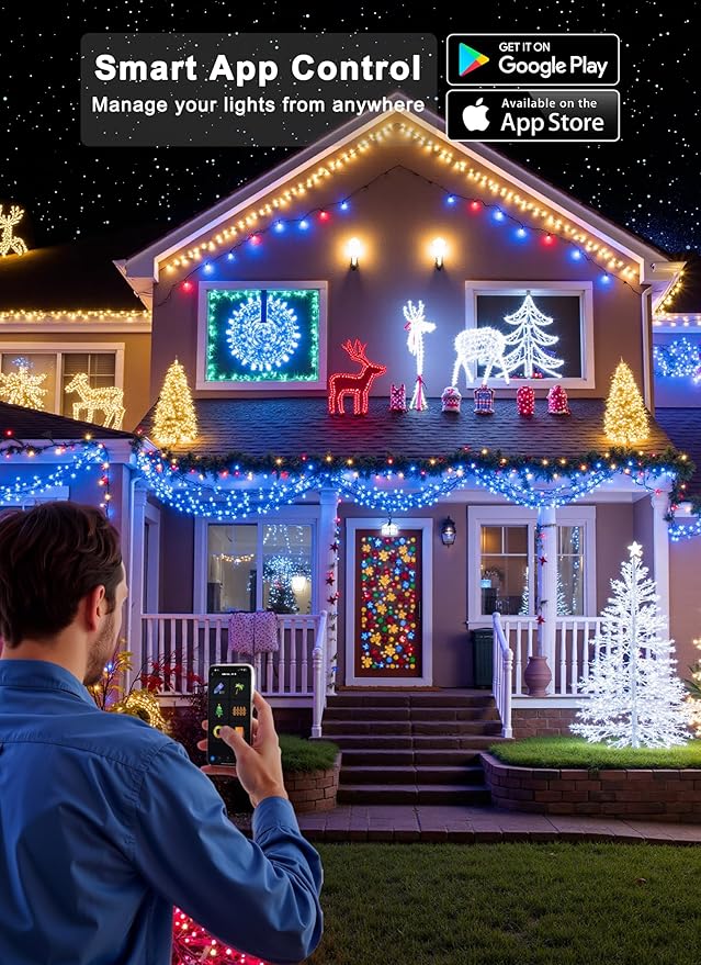 Indoor String Lights, 600 LED, 198 FT RGB Color Changing with App and Remote