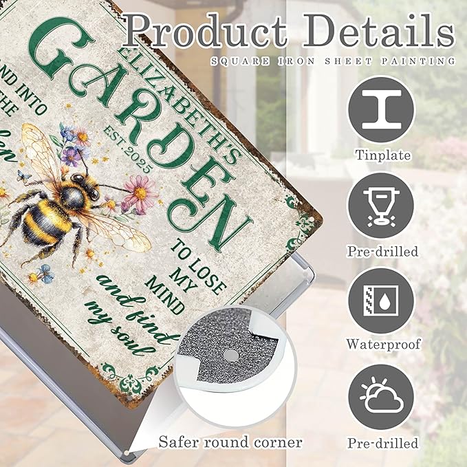 Custom Sign, Personalized Metal Signs, Customize for Office, Business, Workplace, Office, Home, Delivery Signs, Metal Sign With Your Own Image, Text,Photo, Pets, Kids Art Made in USA (Garden 01)