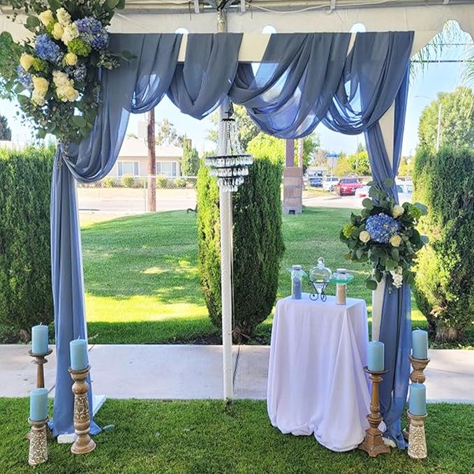Wedding Arch Draping Fabric - Dusty Blue Chiffon, Set of 4 Panels, 20 Ft Length