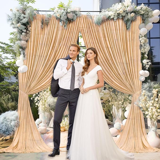 10 x 10 Feet Champagne Backdrop Curtain for Partie, Background Curtains for Photoshoot, Birthday, Wedding, Halloween, Thanksgiving, Christmas Day, New Year Party Decorations 5Ft x 10Ft, 2 Panels