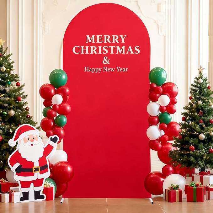 6FT Red Arch Cover - Polyester Fitted Wedding Arch Stand Covers Round Top Chiara Arch Backdrop Cover for Birthday Party Banquet Photo Background Decoration