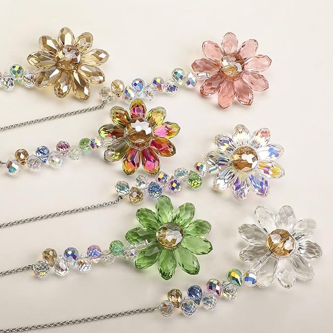 HDCRYSTALGIFTS 6PCS Crystal Sunflower Suncatchers Hanging Ornaments, Crystal Window Sun Catchers Rainbow Maker Light Catcher Indoor Outdoor Garden Decor Glass Christmas Ornaments