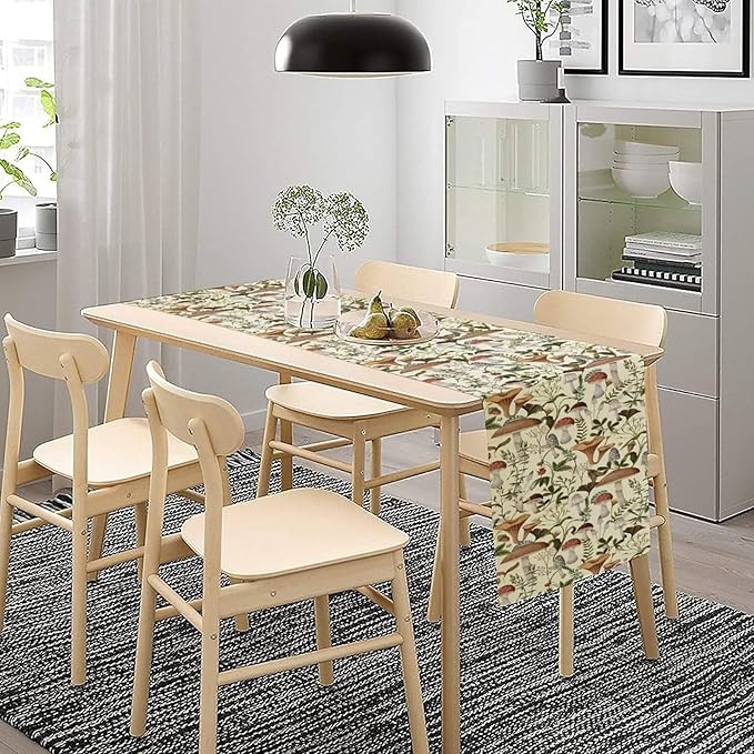 Mushroom Table Runner,Vintage Forest Flower Plant Print Table Runner for Kitchen Dining Table Home Party Decoration 13x120 Inch