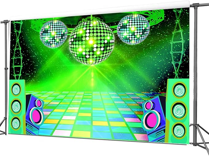 Dance Party Backdrop Retro 80s 90s Theme Stage Dance Ball Music Birthday Party Decoration DJ Photography Background 5 x 3 ft for Baby Shower Picture Photo Shoot Polyester Fabric, Blue