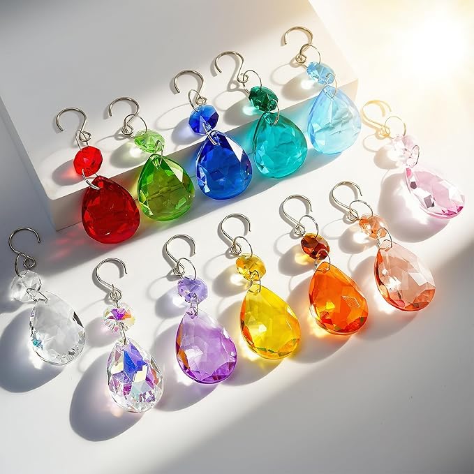 H&D HYALINE & DORA 3Inch Crystal Suncatcher Bauhinia Prisms Pendants 10Pcs Chandelier Crystals Replacement Hanging Sun Catcher Beads for DIY Arts Crafts Decor (Pink)