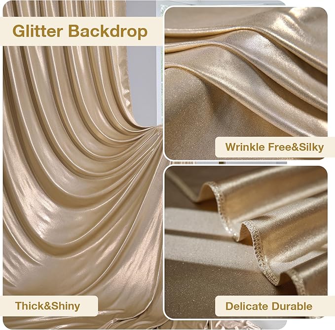 30x10 ft Wrinkle Free Champagne Sequin Backdrop Curtain for Parties,Thick Not Fall-Off Glitter Backdrop Drapes,6 Panels 5x10ft Shimmer Photo Back Drop Cloth for Wedding Birthday Photography Background