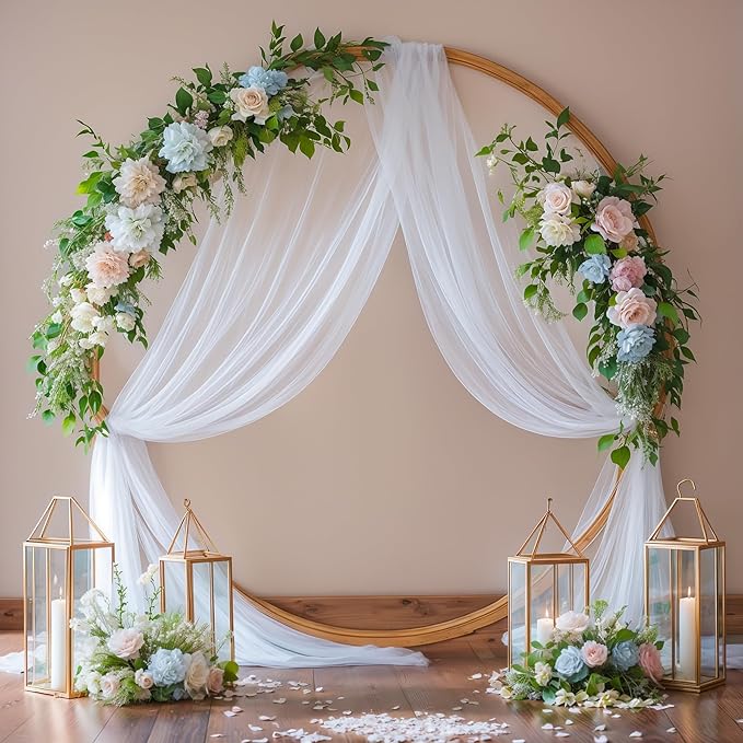 3 Panels Wedding Arch Draping Fabric White Sheer Backdrop Curtain Arch Drape for Wedding Ceremony Reception,Bridal Shower Party Decorations 28" X 19ft