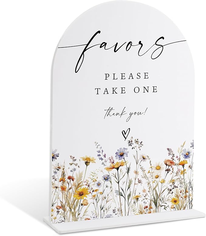 Wedding Signs for Ceremony and Reception, Boho Floral Acrylic Favors Please Take One Sign, Wedding Signage with Stand, Bridal Shower Table Centerpieces, Supplies for Engagement Reception Party, 31