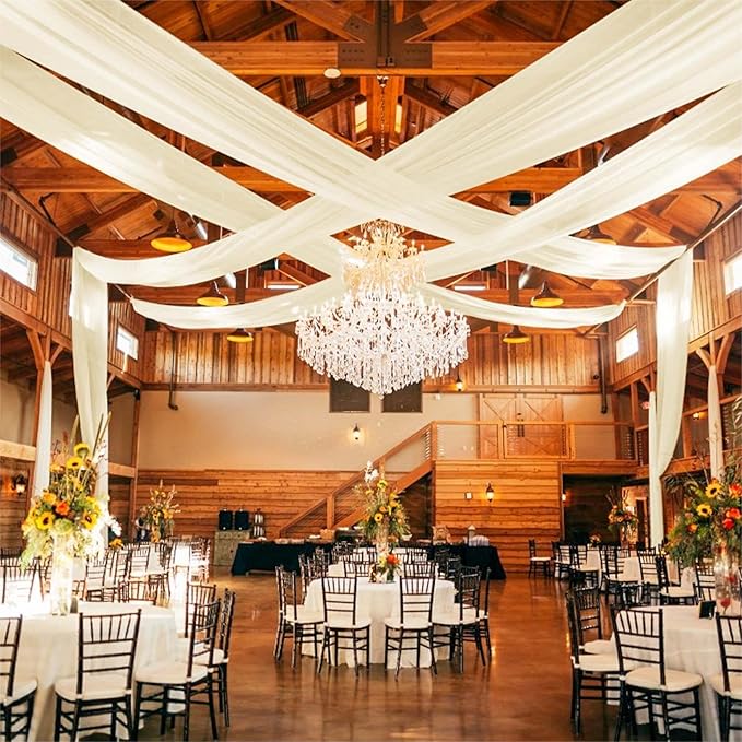 6 Panels Ivory Ceiling Drapes for Wedding 5ftx40ft Ceiling-Drapes Wedding Arch Draping Fabric Cheesecloth Sheer Curtain Romantic Decorations for Party Banquet Ceremony Stage