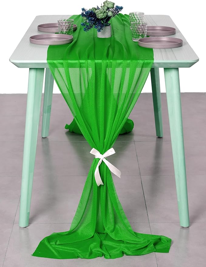 MDS Halloween Chiffon Table Runner - 20 Pack, 29 x 170 Inches, 14ft Each - Sheer Spooky Table Runners for Haunted House Parties, Trick-or-Treat Tables, Witchy Décor, Wedding & Events - Green