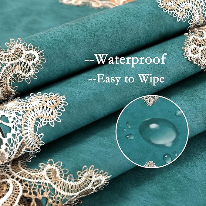 Vintage Lace Dining Table Runner, 120 Inches Floral Coffee Table Runners for Kitchen Home Christmas Party Decorations (16x120 inch, Cyan)