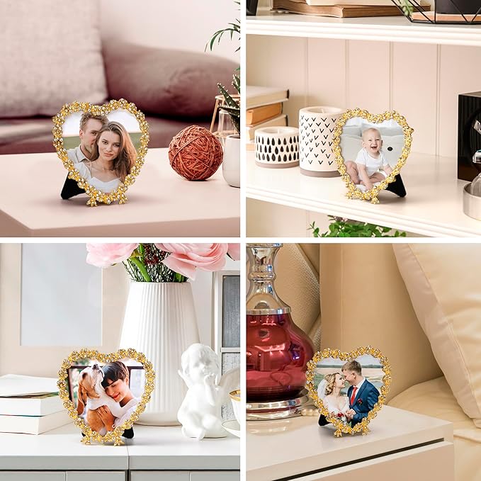 Tabletop Picture Frame, Heart Shape, Silver & Gold Finish, Glass