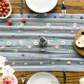 Embroidery Daisy Gauze Table Runner 10FT, 120 Inch – Blue
