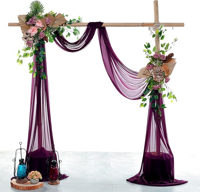 Fabric Sheer Chiffon Eggplant Drapes, 4 Panels 30 x 20 Ft