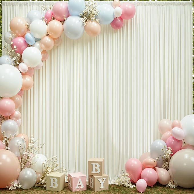50×12ft Wrinkle Free Ivory Backdrop Curtain for Wedding Parties, 10 Panels 5×12ft Long Soft Silky Polyester Backdrop Drapes Cream Photo Back Drop Curtains for Party Photography Background Cloth