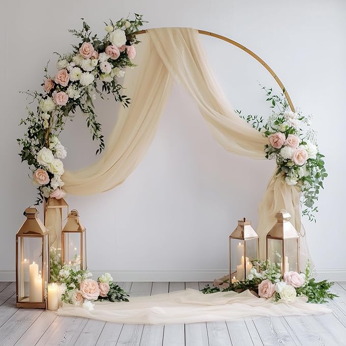 Wedding Arch Draping Fabric 3 Panels 28.7" x 20FT Champagne Sheer Chiffon Backdrop Drapes for Wedding Ceremony Birthday Party Bridal Shower Outdoor Decoration
