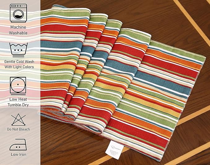 Ruvanti 100% Cotton Table Runner 120 Inches Long, Non-Slip, Stain Resistant, Washable & Reusable Table Runners Perfect for Wedding, Parties, Christmas, Holiday, in-Door use - Multi Stripe