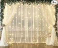 Ivory Tulle Backdrop Curtains with Lights String for Parites Wedding 20×8ft Ivory Sheer Backdrop Curtains for Baby Shower Birthday Party Photo Shoot Background Decorations(4 Panels 5ft×8ft)