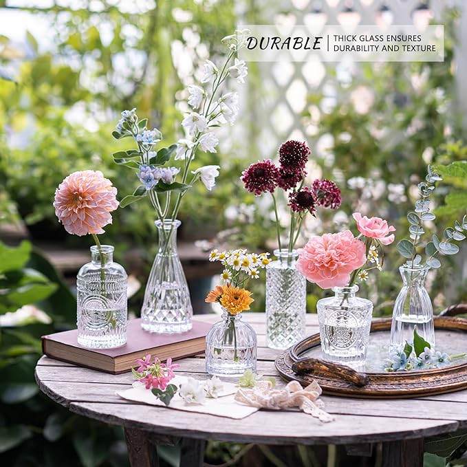 24pcs Glass Bud Vase Set, Small Clear Flower Vases for Centerpieces in Bulk, Mini Vintage Vase for Wedding, Home,Table Decoration